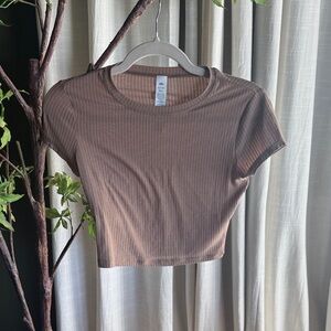 Alo Brown Ribbed Crop Top